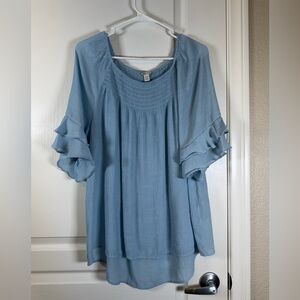 Cato Light Blue Flutter Sleeve Blouse Size 14/16W EUC #2204